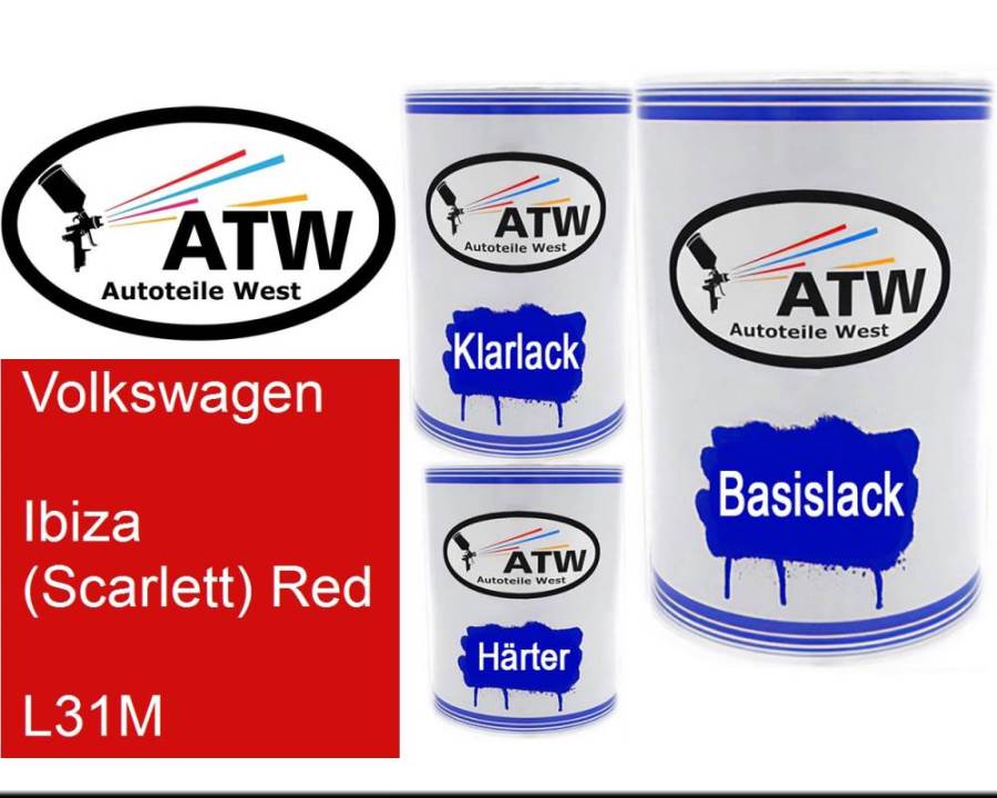 Volkswagen, Ibiza (Scarlett) Red, L31M: 500ml Lackdose + 500ml Klarlack + 250ml Härter - Set, von ATW Autoteile West.